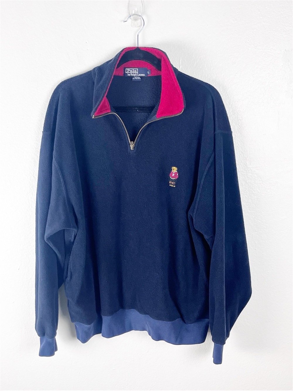 POLO RALPH LAUREN Teddybear Fleece Quarter Zip Pullover Large Vintage Preppy